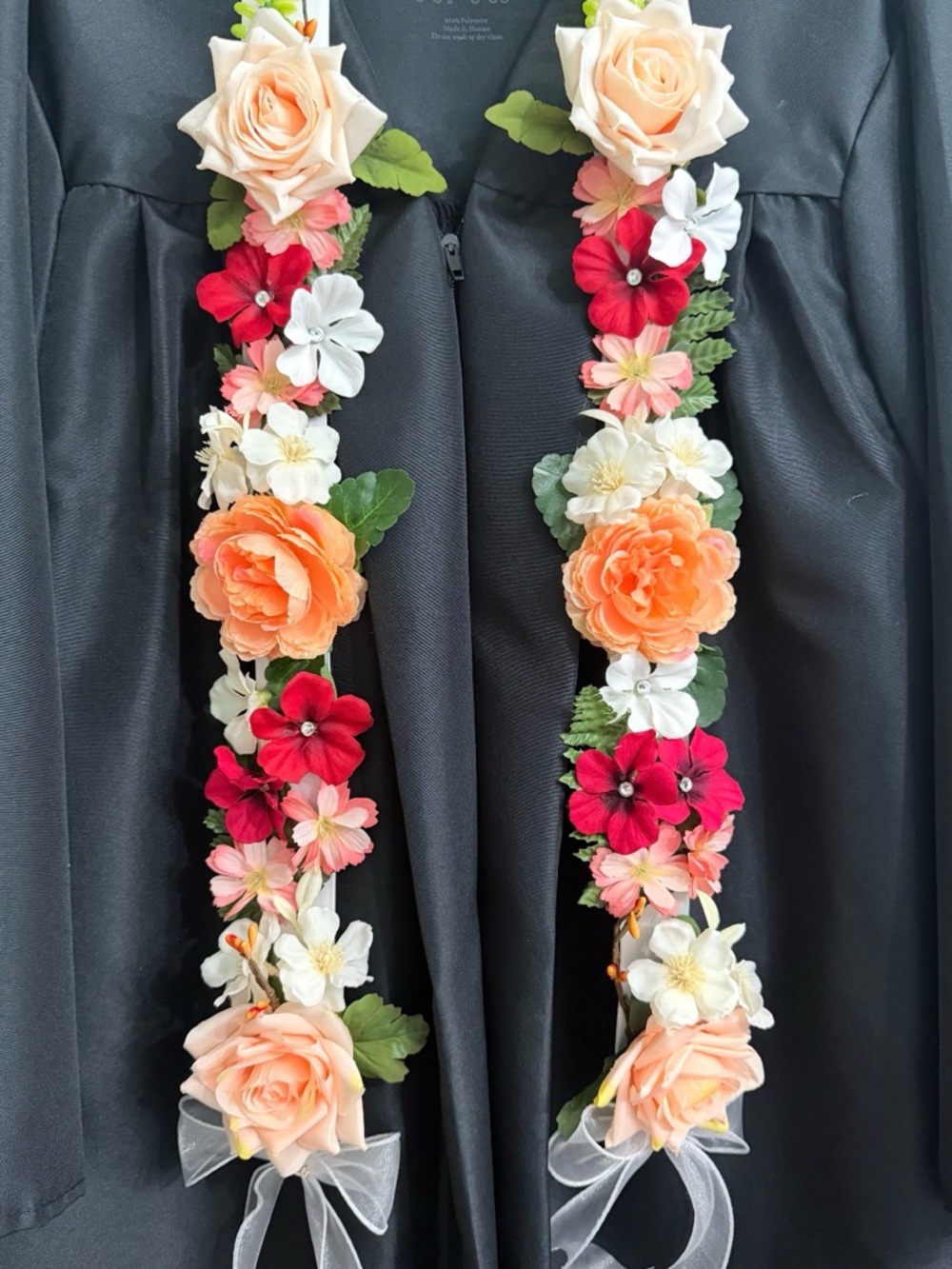 Floral Ribbon Lei Scarf in Pink, Blue & Peach by - Picture 5 of 10